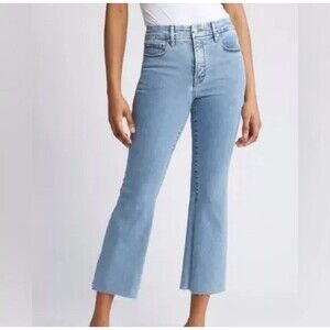 GOOD AMERICAN Good Legs Crop Bootcut Jean 4/27 Indigo Light Blue EUC B57
